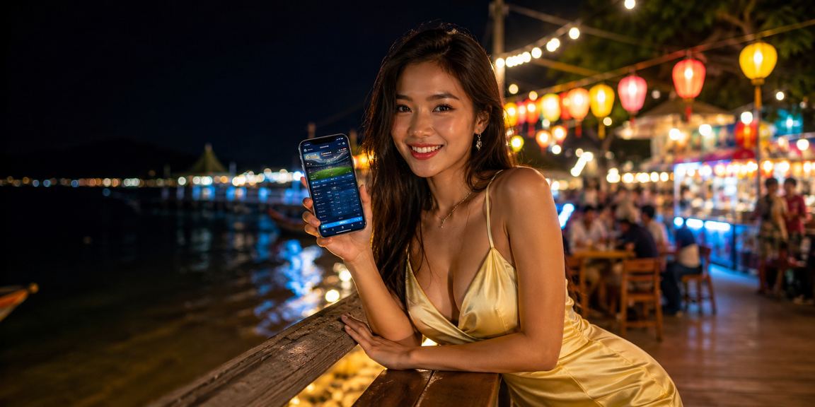 Người chơi trải nghiệm casino di động tại chợ đêm Phú Quốc với giao diện tiếng Việt
